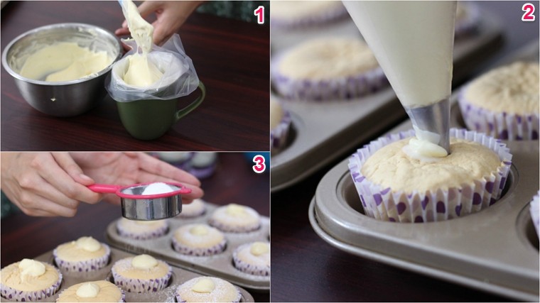 Bước 6 Bơm kem vào bánh bánh Hokkaido Cupcake