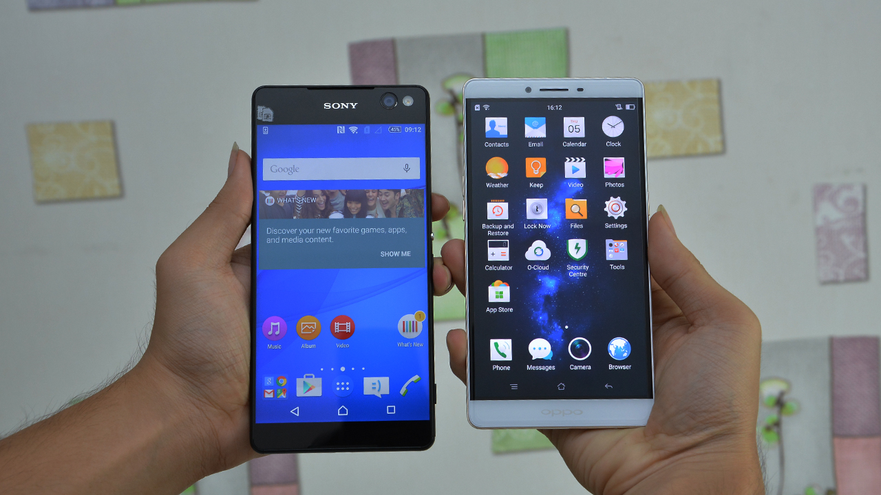 Mặt trước Oppo R7 Plus và Sony Xperia C5 Ultra Dual Mặt trước Oppo R7 Plus và Sony Xperia C5 Ultra Dual