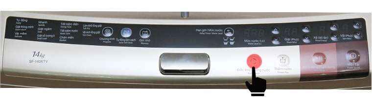 Hướng dẫn sử dụng bảng điều khiển máy giặt Hitachi – 140XTV > Nhấn nút điều khiển luồng nước