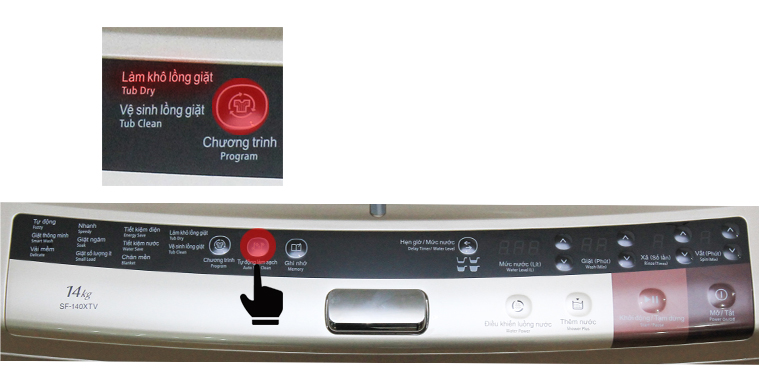 Hướng dẫn sử dụng bảng điều khiển máy giặt Hitachi – 140XTV > Nhấn nút tùy chọn chương trình 
