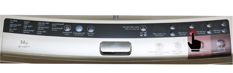 Hướng dẫn sử dụng bảng điều khiển máy giặt Hitachi – 140XTV > Nhấn nút điều chỉnh Giặt