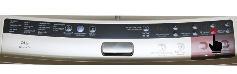 Hướng dẫn sử dụng bảng điều khiển máy giặt Hitachi – 140XTV > Điều chỉnh số lần xả bằng nút Xả