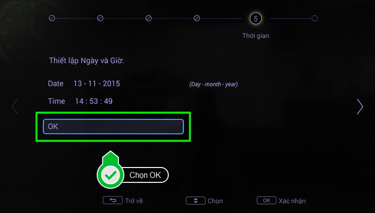Lần lượt chọn ngày giờ phù hợp rồi chọn OK