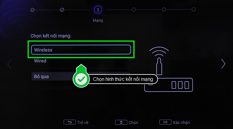 Chọn hình thức mạng là wifi hay mạng có dây (ở đây truongptdtntthptdienbiendong.edu.vn chọn wifi)