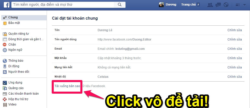 Tải xuống bản sao dữ liệu Facebook