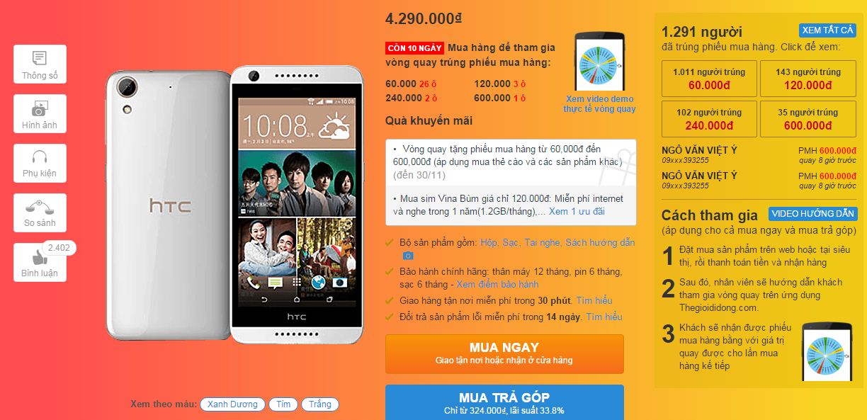 HTC Desire 626G  giảm giá mạnh mẽ