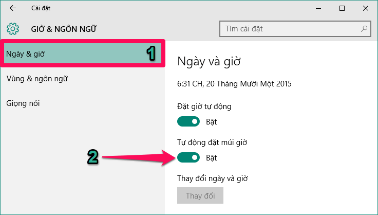 Tự động thay đổi múi giờ