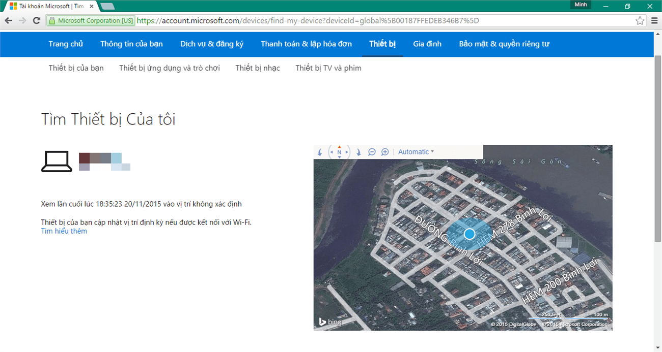 Dùng thử tính năng định vị thiết bị