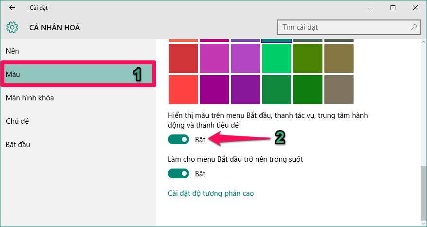 Đặt màu cho thanh tiêu đề