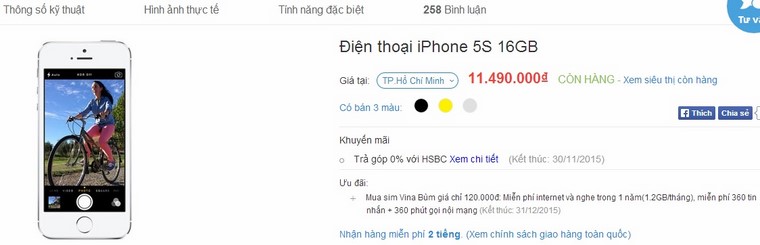 Giảm giá bán iPhone 5S mua ngay kẻo lỡ