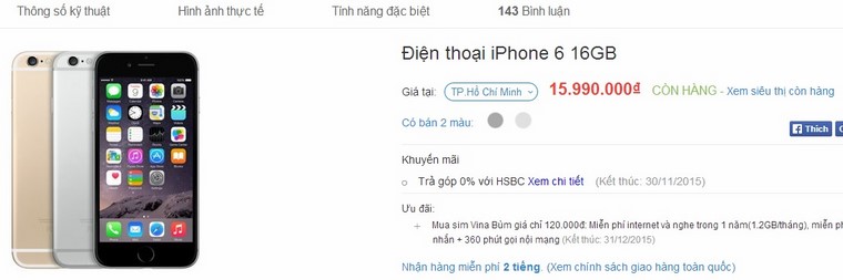 Chương trình giảm giá bán iPhone 6