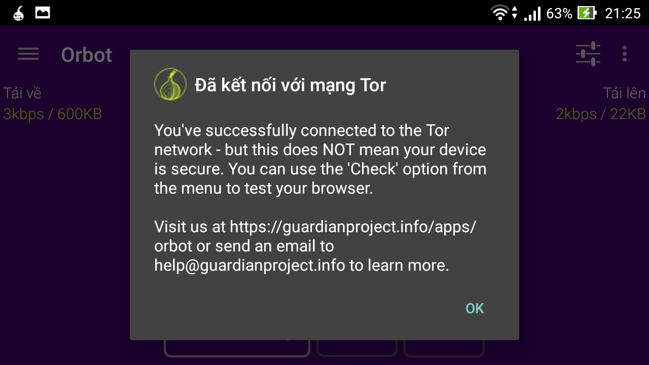 Đã kết nối đến mạng Tor Đã kết nối đến mạng Tor