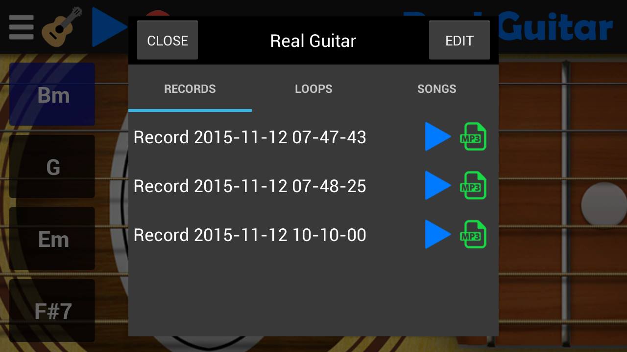 Chế độ Record trong Real Guitar Chế độ Record trong Real Guitar