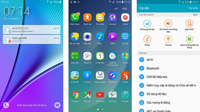 Giao diện TouchWiz trên điện thoại Note 5