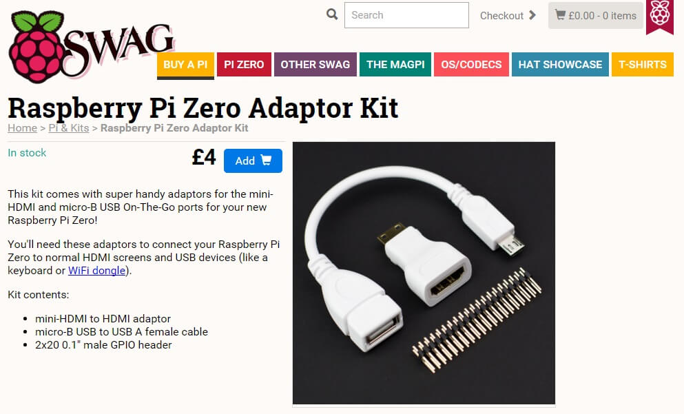 Raspberry Pi Zero Adaptor Kit