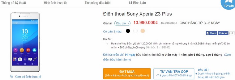 Giảm giá bán cực mạnh Xperia Z3 Plus