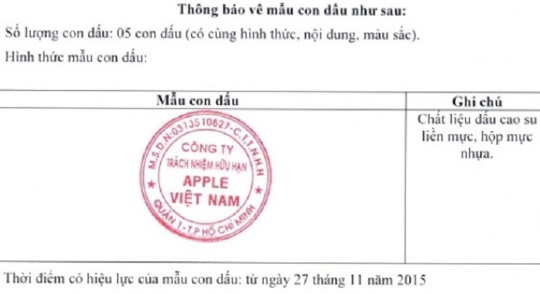 Con dấu của Apple Việt Nam