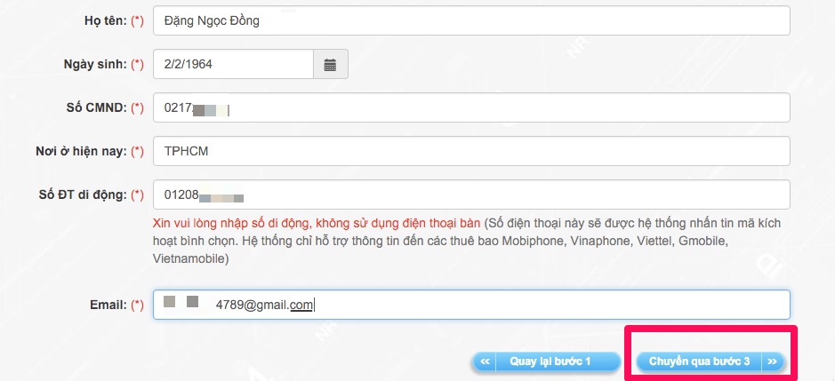 Điền hết thông tin cần thiết