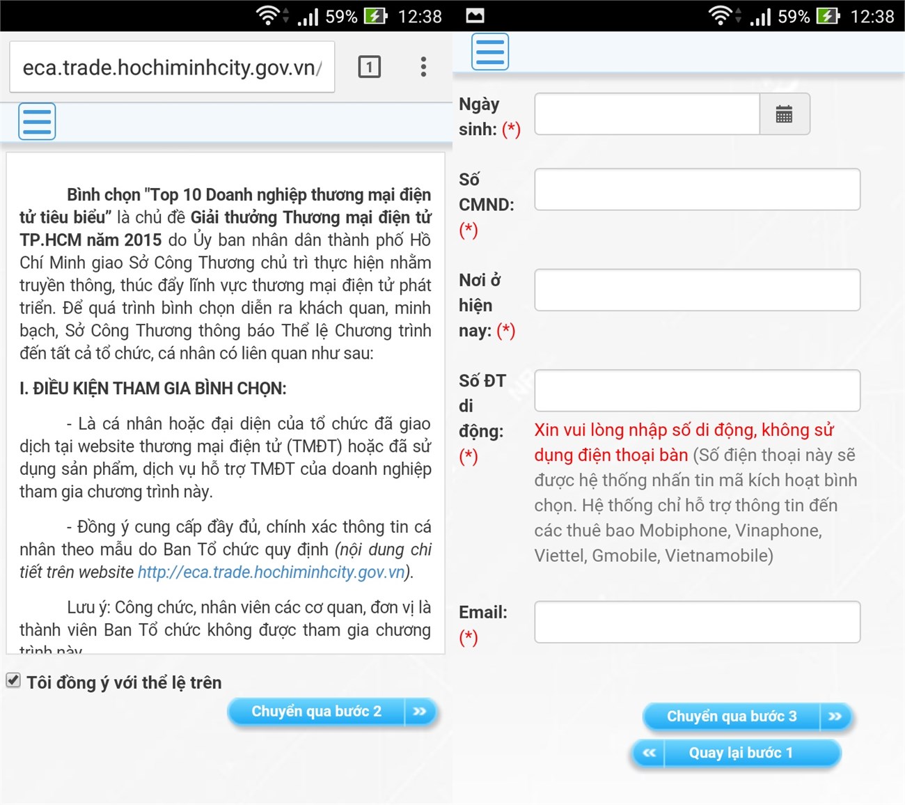 Thao tác đăng ký trên trình duyệt di động cũng tương tự như trên máy tính