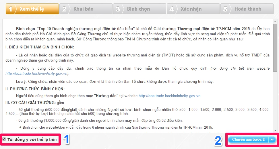 Chọn Tôi đồng ý với thể lệ trên