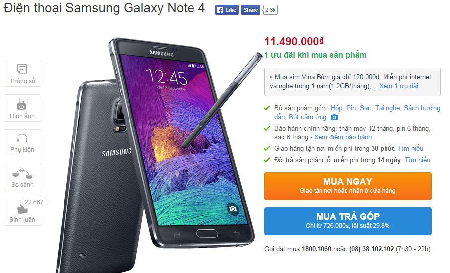 Galaxy Note 4 giảm giá mạnh