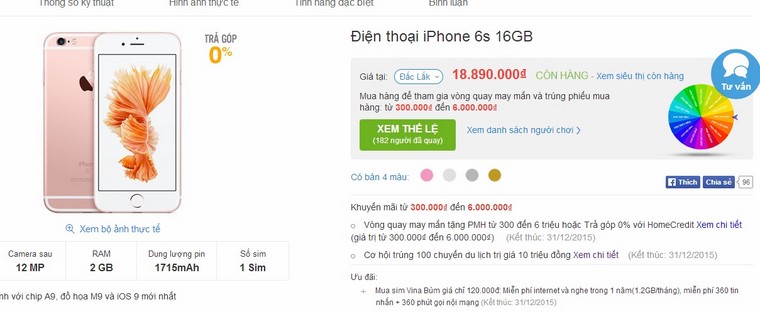 Mua iPhone 6s nhận ngay khuyến mãi khủng