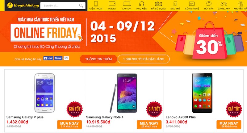 Chương trình Onlinefriday đang diễn ra ở Thegioididong và DienmayXanh