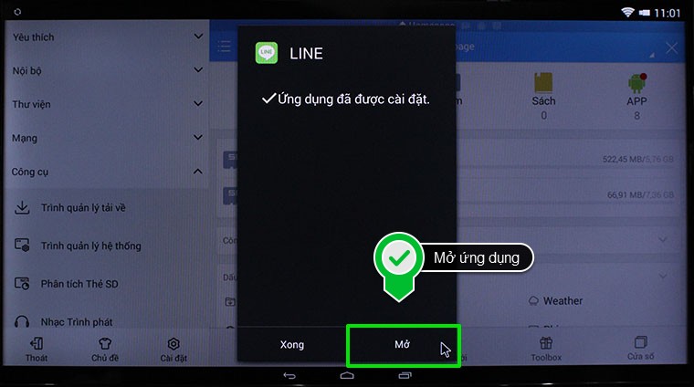 Cách sử dụng điện thoại, máy tính bảng cài đặt ứng dụng lên Smart tivi Toshiba > Cài đặt thành công, bạn đã có thể mở ứng dụng