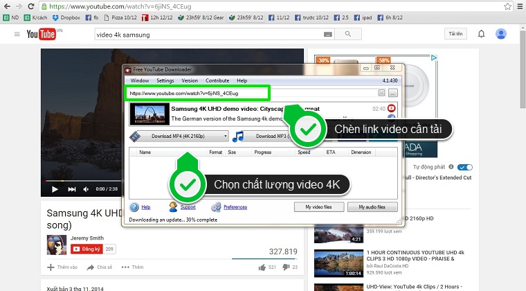 Bạn hãy tìm kiếm những video muốn tải, sau đó copy đường link rồi dán vào vị trí chèn link cần tải, chọn chất lượng độ phân giải 4K và tải về