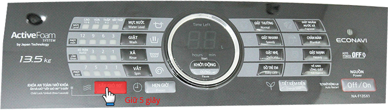 Hướng dẫn sử dụng máy giặt Panasonic NA-F135X1SRV 13.5 kg > Nhấn và giữ 5 giây nút Sấy gió 90’