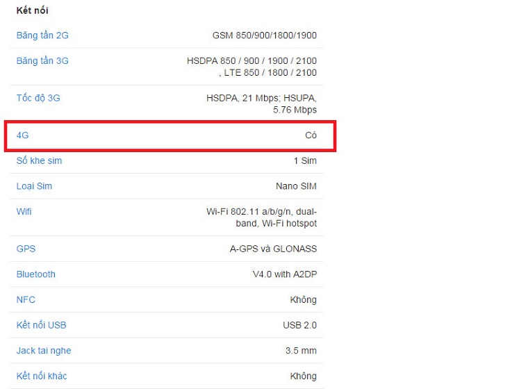Có hỗ trợ 4G