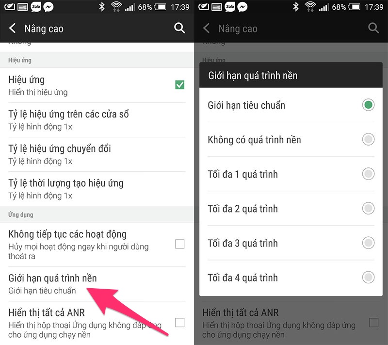 Giới hạn ứng dụng nền 