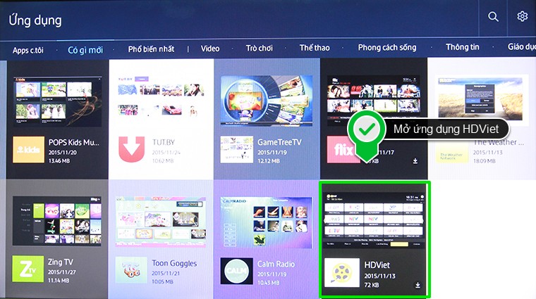 Mở ứng dụng HDViet trên tivi