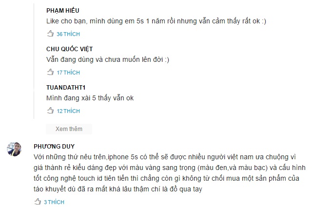 Hầu hết nhận xét của người dùng về iPhone 5s rất tích cực Hầu hết nhận xét của người dùng về iPhone 5s rất tích cực