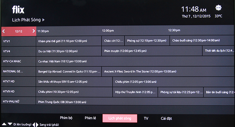 Lịch phát sóng các kênh