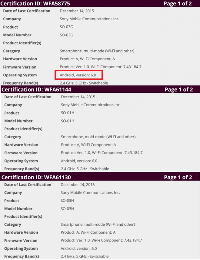 Hình ảnh chứng minh Xperia Z4, Z5 và Z5 Premium sẵn sàng lên đời Android 6.0