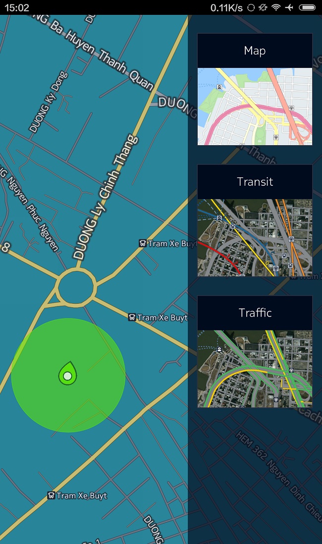 Ứng dụng Here Maps cho phép hiển thị thông tin tuyến đường, mật độ giao thông