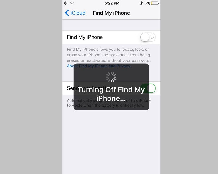 Tắt tính năng Find My iPhone trên thiết bị