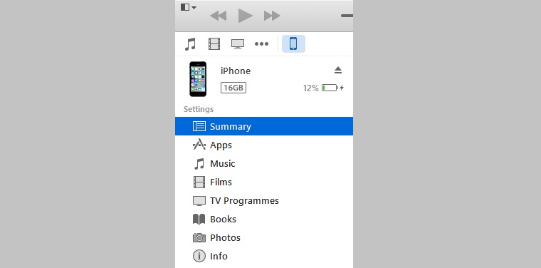 Mở mục Summary trong thẻ Settings