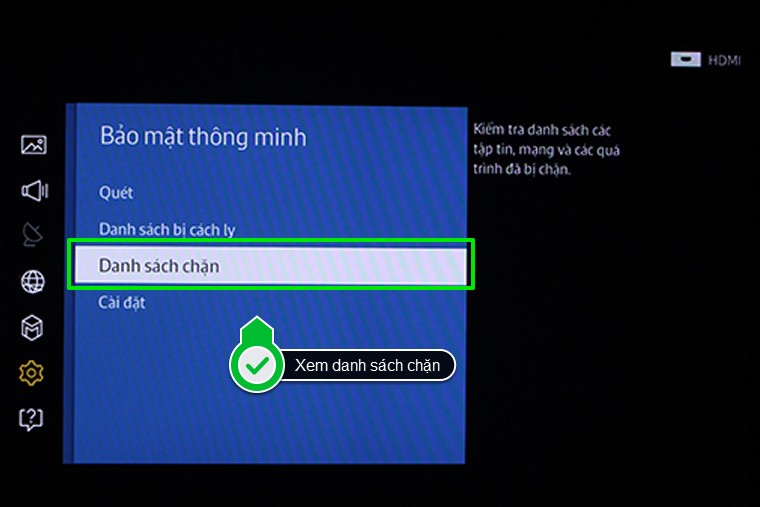 Xem danh sách virus đã bị chặn Cách quét và diệt virus, mã độc trên Smart tivi Samsung 2015 > Xem danh sách virus đã bị chặn