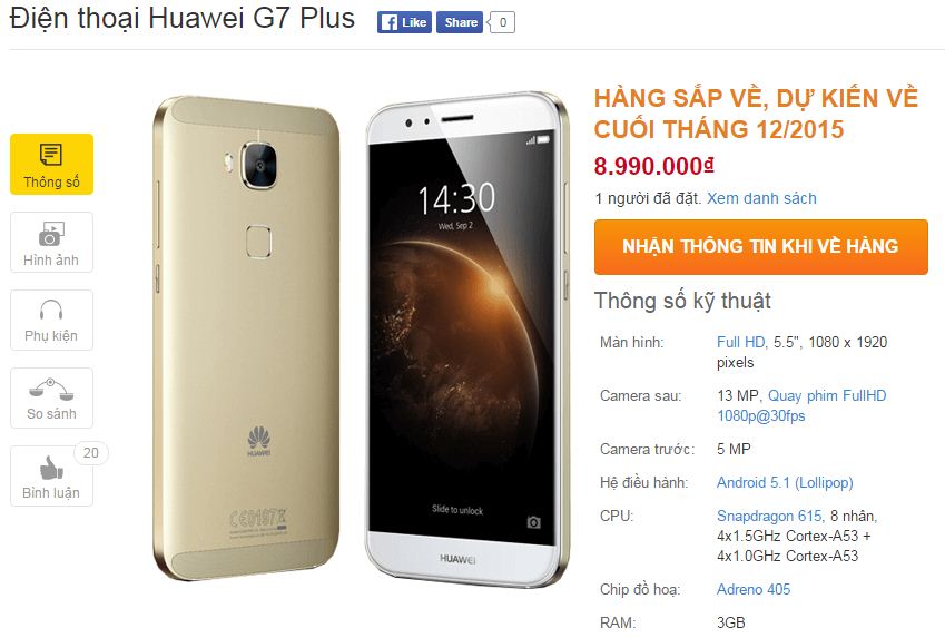 Huawei G7 Plus lên kệ Thegioididong