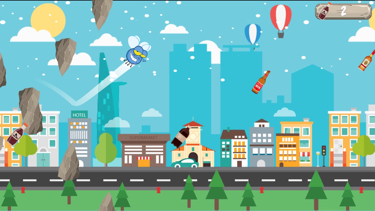 Né các khối đá rơi xuống/ bay lên