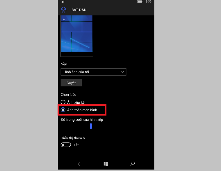 Tích chọn vào Ảnh toàn màn hình
