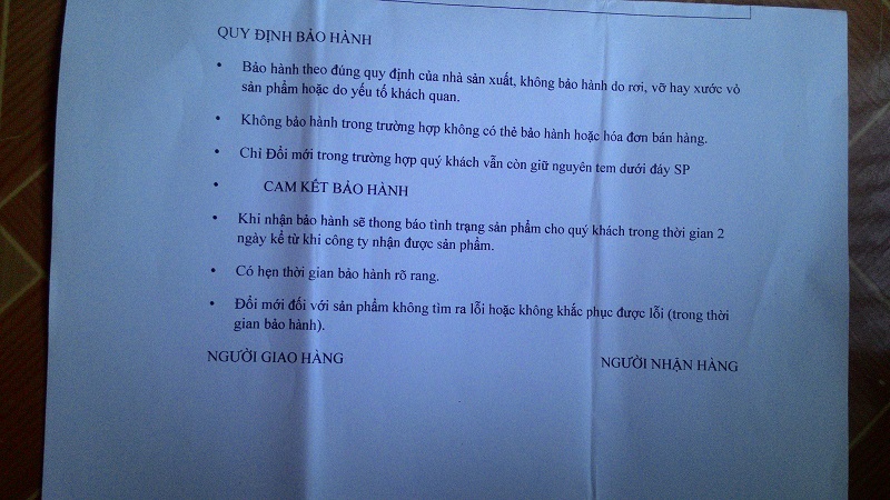 Quy định bảo hành Quy định bảo hành