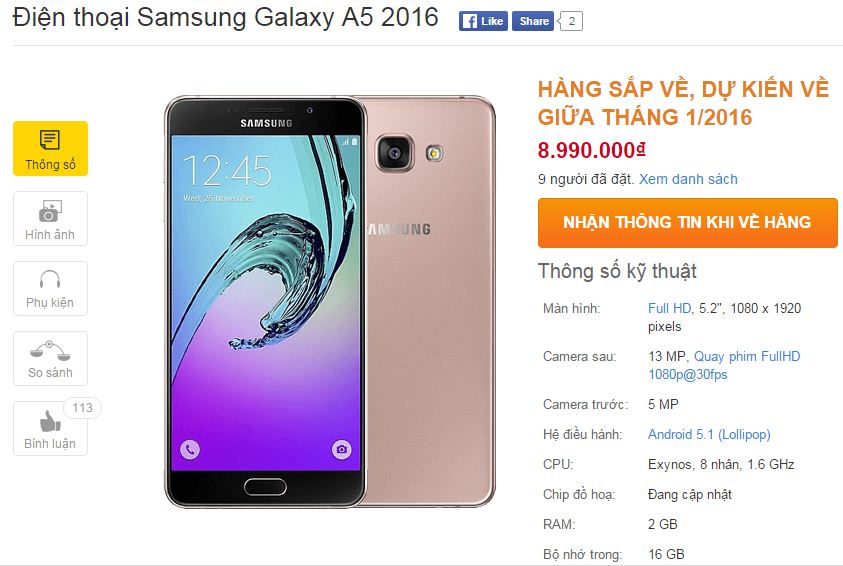 Galaxy A5/A7 2016 có giá bán chính thức tại Việt Nam