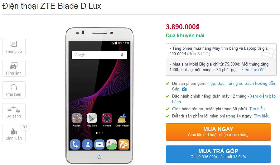 Blade D Lux có giá 3,89 triệu đồng