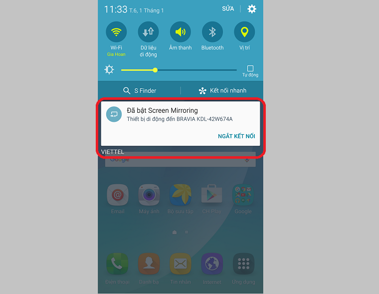 Điện thoại và Tivi đã kết nối thành công