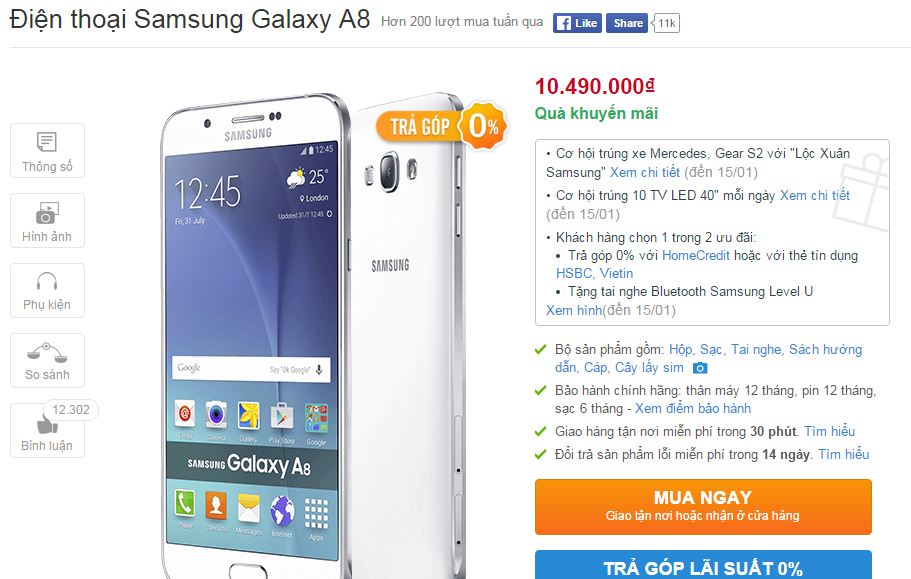Galaxy A8 giảm giá
