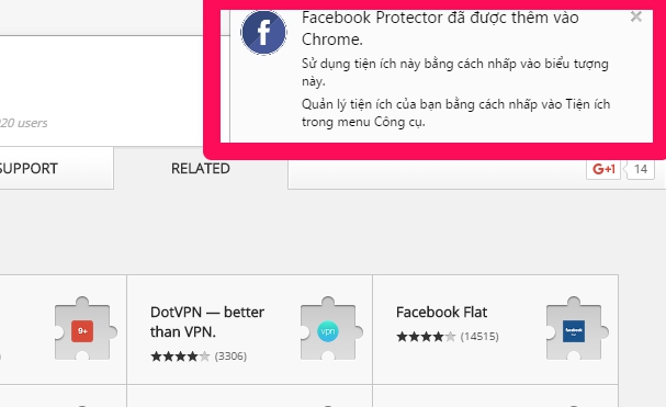 Đã thêm Facebook Protector vào trình duyệt Chrome