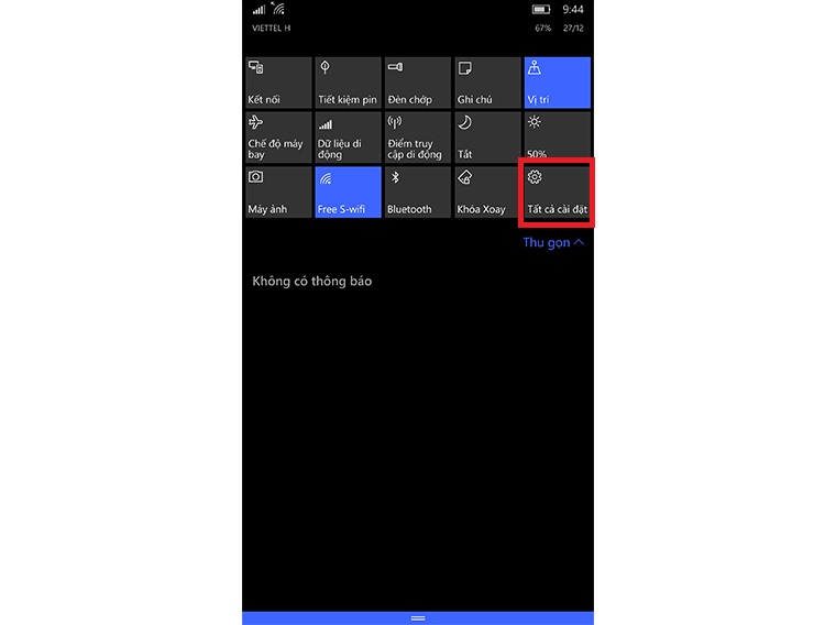 Chọn Tất cả cài đặt để đi vào Cài đặt của Windows 10 Mobile